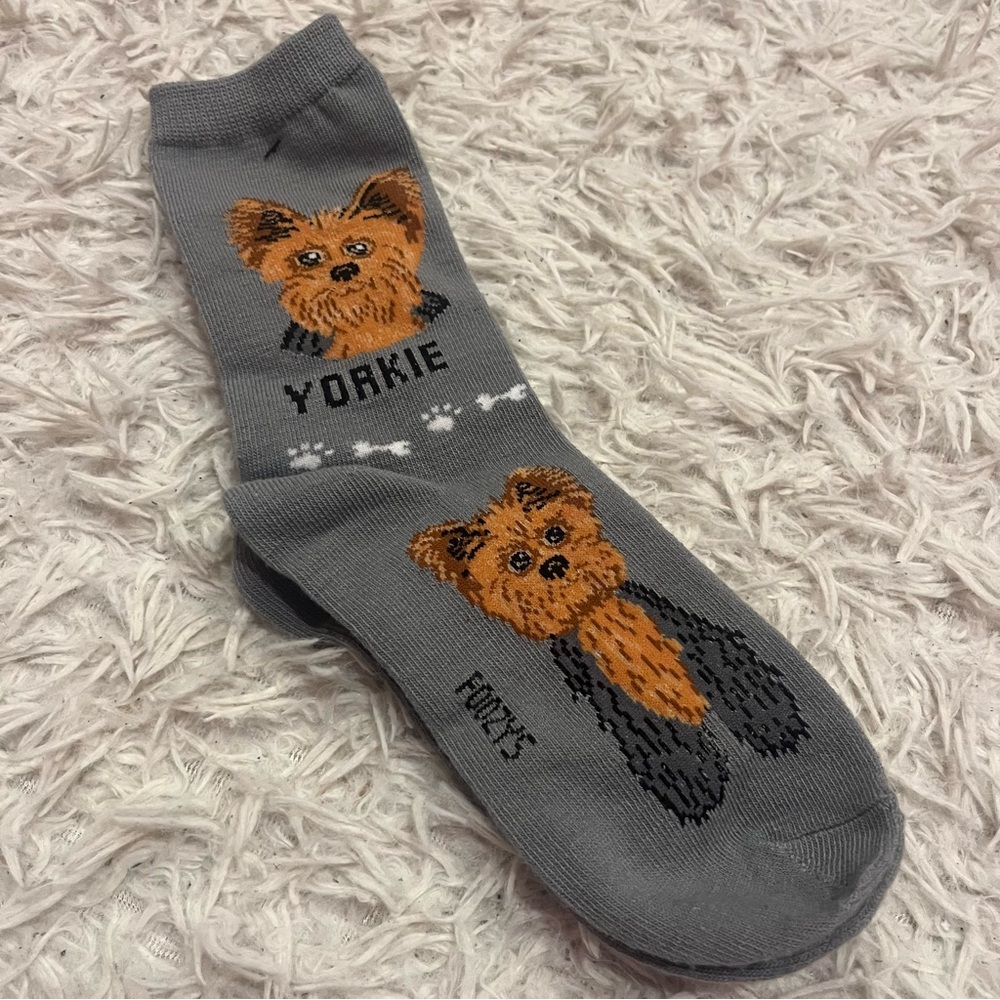 Foozys Yorkie Dog Puppy Crew Socks Fun Pattern Adult Size NWOT